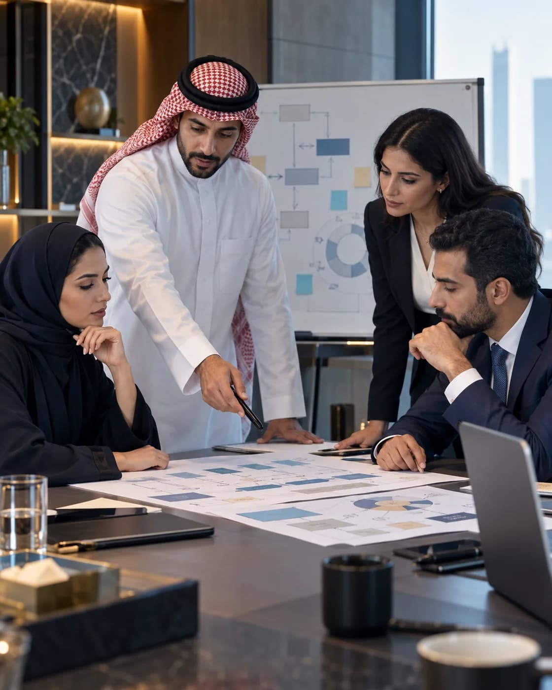 مستشارون تنفيذيون يراجعون خريطة طريق لتحول الأعمال