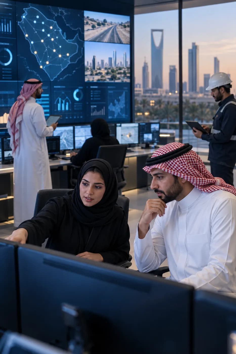 مختصون سعوديون في عمليات المؤسسات ينسقون الخدمات الميدانية داخل بيئة تحكم حديثة